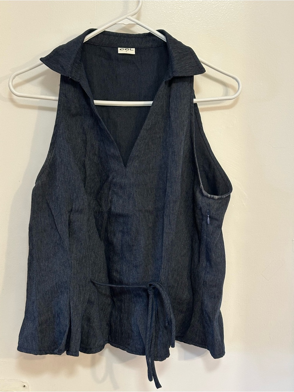 OGL Denim European Linen Collared Sleeveless Tank